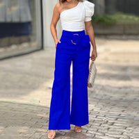 Women's Shoulder Puff Sleeve Top Wide Leg Pants Two-piece Set