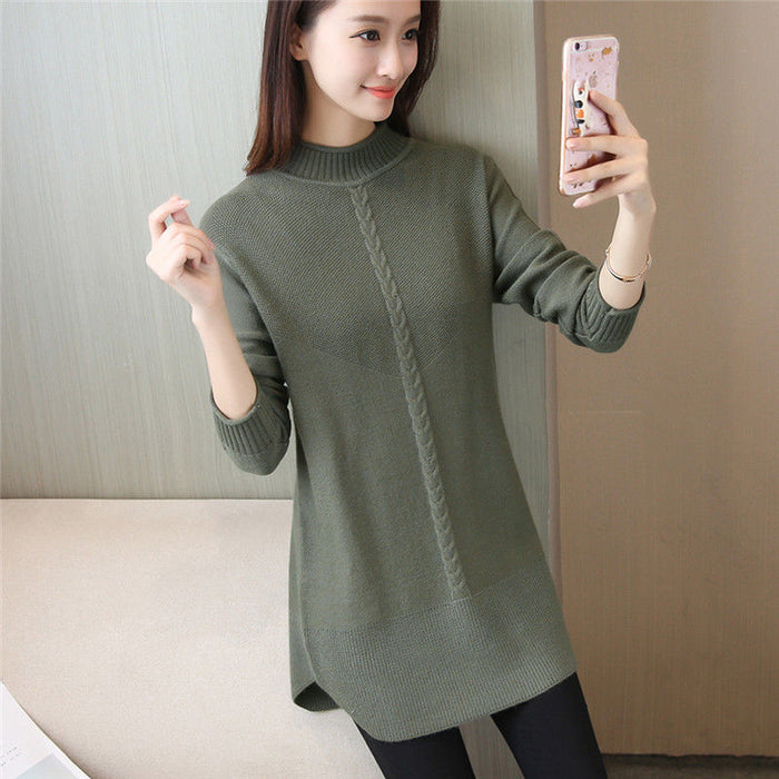 Mid Length Loose Korean Style Knitted Sweater All Match Pullover