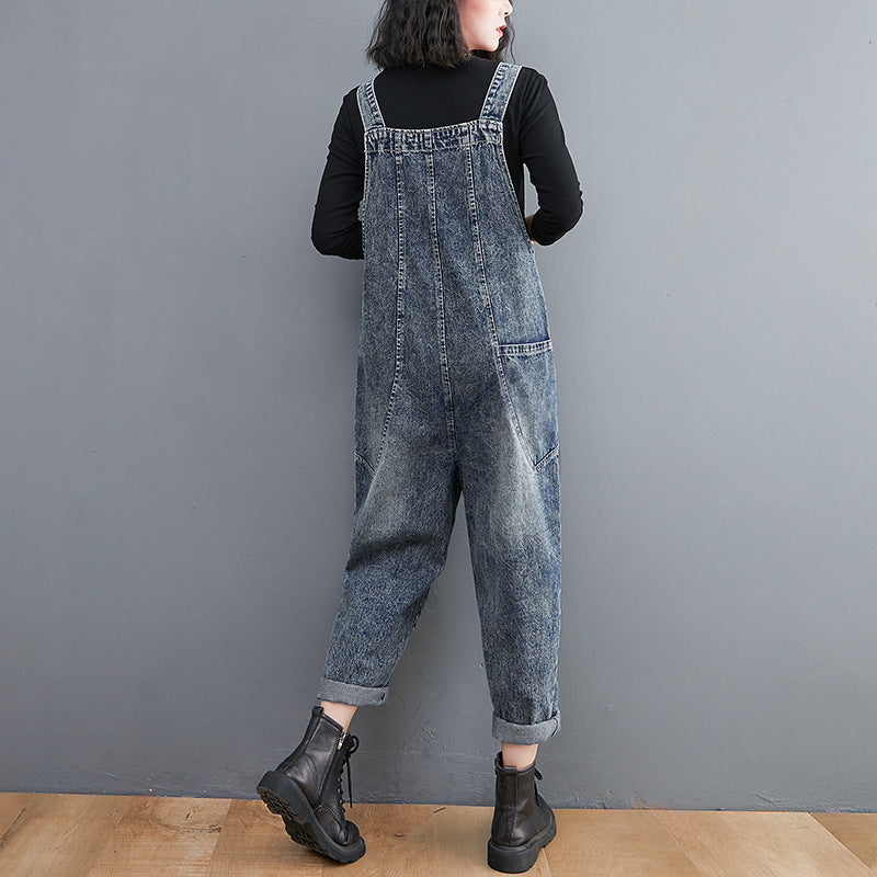 Women's Literary And Artistic Denim Overalls Retro Plus Size Loose