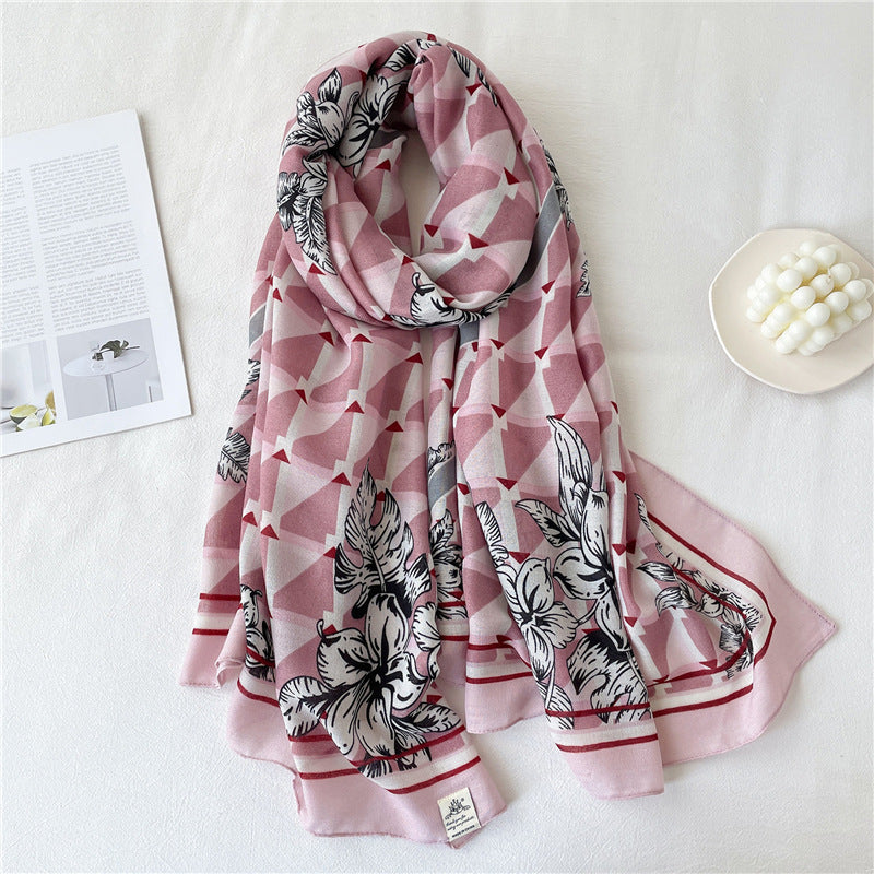 Geometric Pattern Scarf Cotton And Linen Long Large Size