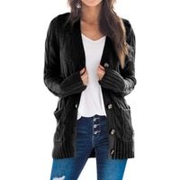 Women's Casual Cardigan Coat Solid Color Twist Button Cardigan Sweater