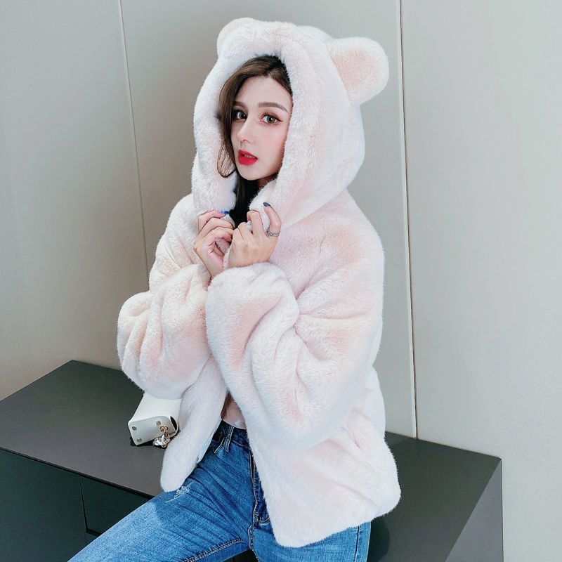 Hooded Thickened Plush Coat For Women