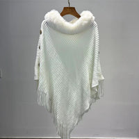 Fur Collar Shawl Knitted Lady Temperament Warm Thick Loose Tassle Fashion Atmosphere Cape