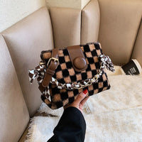 Plush Checkerboard One-shoulder Messenger Bag