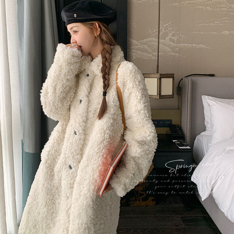 Mid-length Winter Circle One-piece Lamb Wool Coat