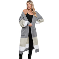 Fall Winter Fashion Color Matching Long Cardigan Warm Outerwear Knitwear