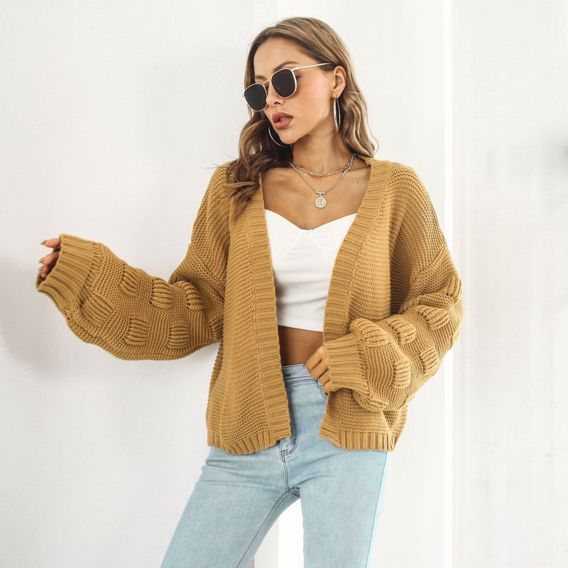 Puff Sleeve Cardigan Sweater Women Clothes Front Chunky Knitwear Coat