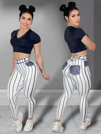 Denim Line Printing High Waist Yoga Pants