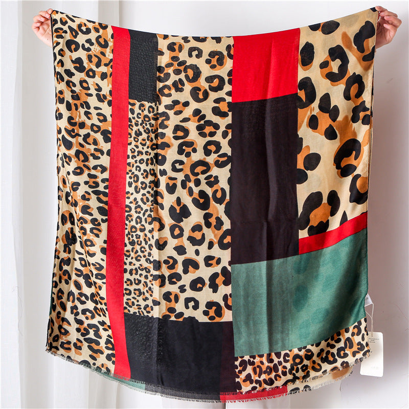 Dongdaemun Contrast Color Leopard Print Scarf Women