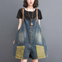 Personality Retro Contrast Color Casual High Waist Slim Denim Overalls