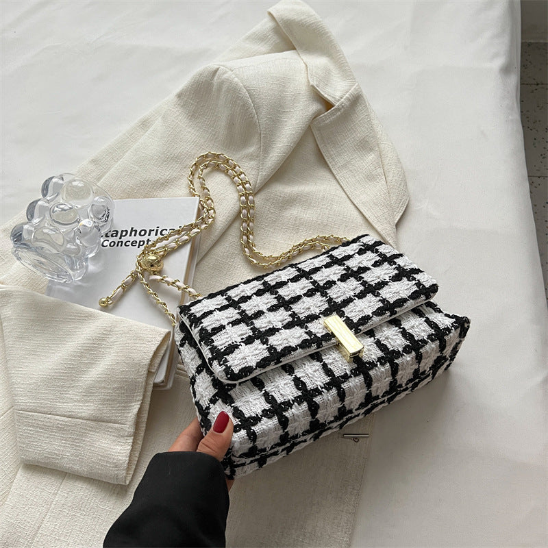 Versatile Cross-body Checked Chain Shoulder Bag