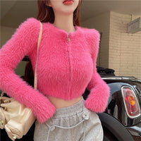 Pure Desire Style Hot Girl Mink-like Wool Short Sweater Top Elegant Slim Sexy Niche Cardigan