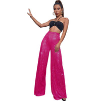 High Waist Casual Pants Sequins Loose-fitting Drape