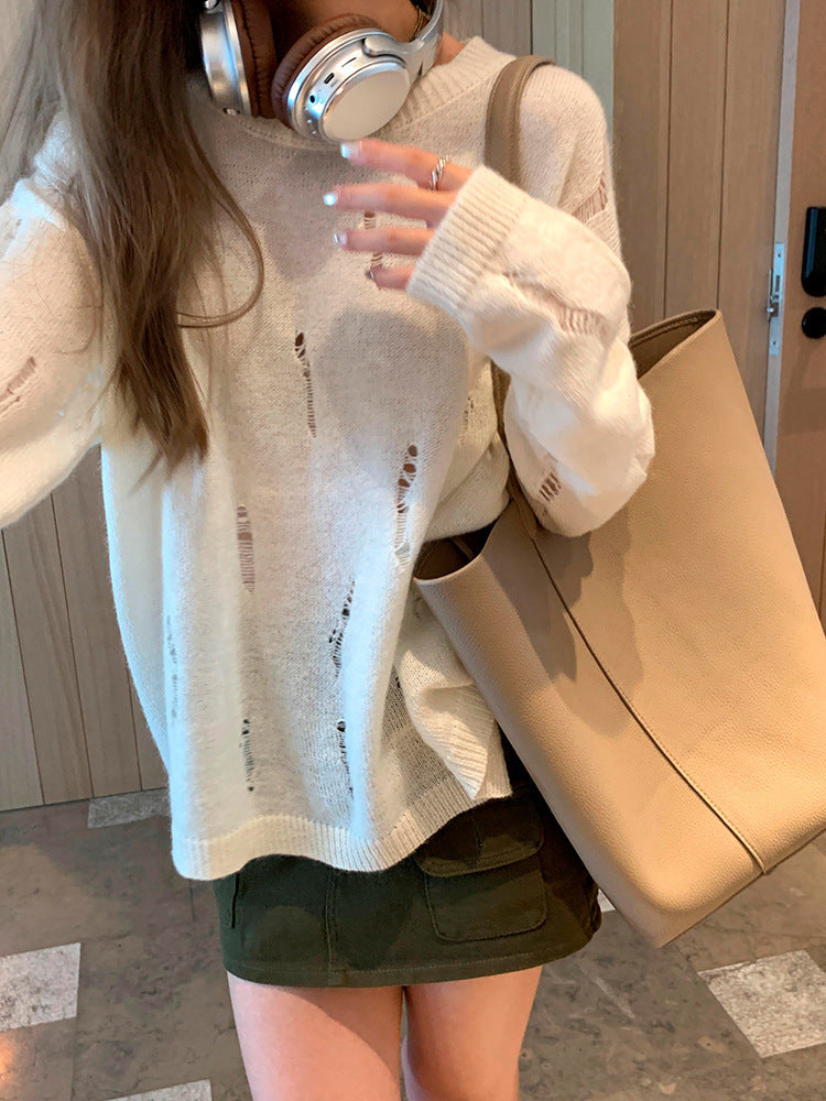 Autumn And Winter Loose Idle Style Design Sense Hong Kong Style Long Sleeve Knitwear Top