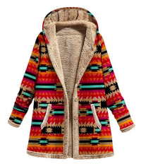 Cotton And Linen Printed Hooded Sweater Warm Plush Jacket