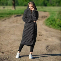 Solid Color Women's Long Knit Sweater Hooded Cardigan Jacket