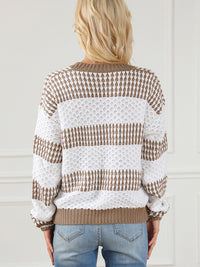 European And American Casual Loose Round Neck Contrast Color Knitwear