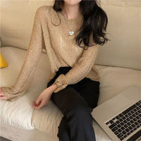 Women's Knitwear Autumn New Korean Style Ice Silk Hollow-out Knitted Blouse Outer Wear Thin Pullover Long Sleeve Sweater Fashion