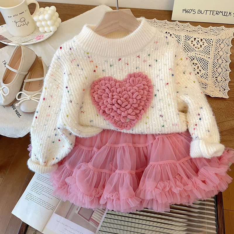 Three-dimensional Furry Heart-shaped Colorful Knitted Pullover Thick Sweater