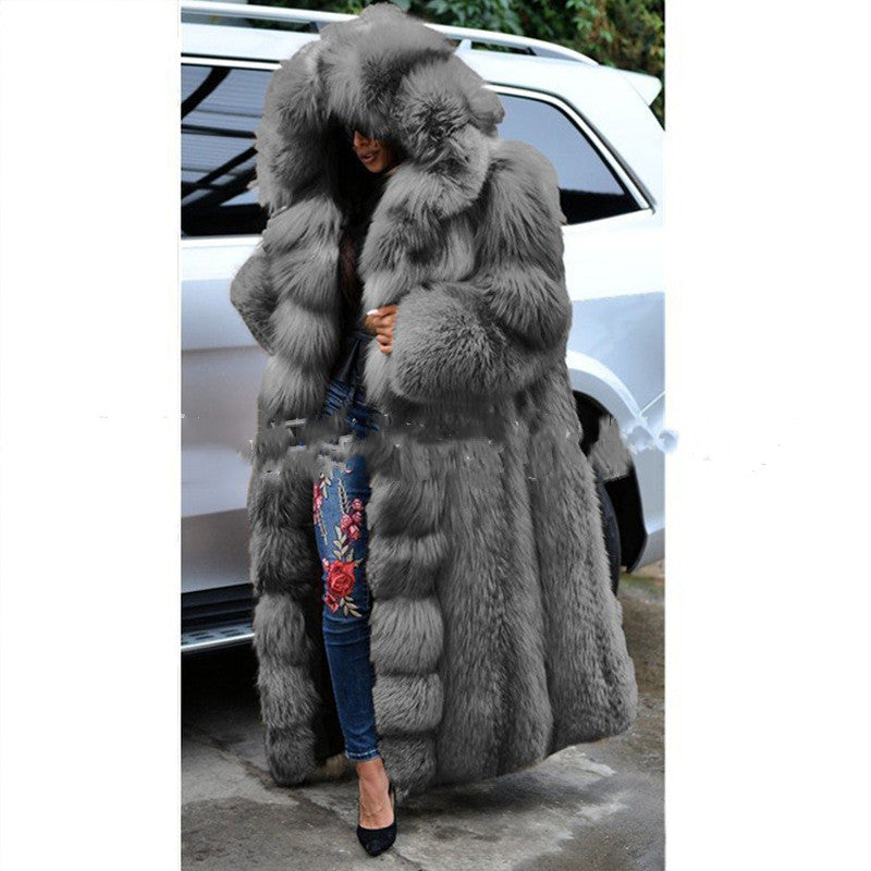 Faux Fur Coat Women Long Hooded Fur Coat