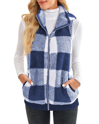 Thick Checks Double-sided Velvet Cardigan Vest Stand Collar Sleeveless Coat