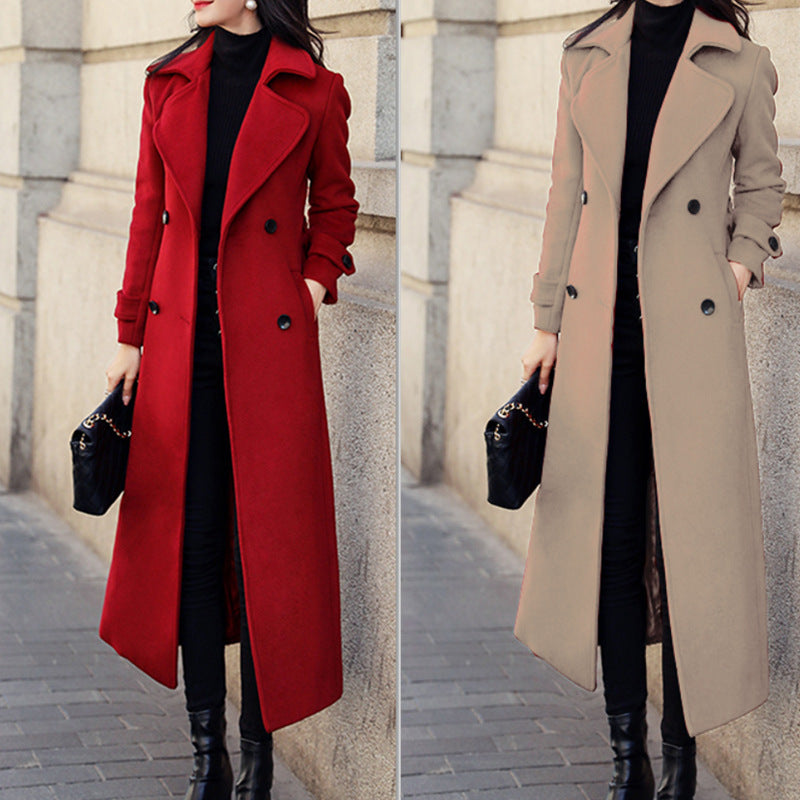 Women's Coat Woolen Extended Suit Collar Trench Coat