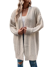 Women's Medium Length Twist Pattern Sweater Cardigan Coat