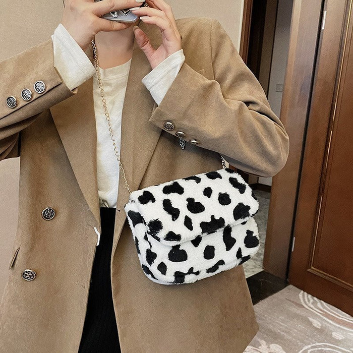 One-shoulder Messenger Leopard-print Cow-print Plush Creative Chain Bag