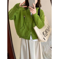 Hooded Double Zipper Cable-knit Sweater Coat For Women