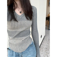 Women's Rib Knitted V-neck Sweater