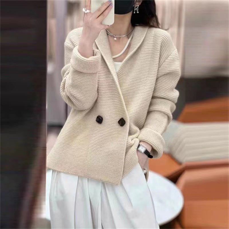 Solid Color Loose And Simple Knitwear Lazy Style Top Women