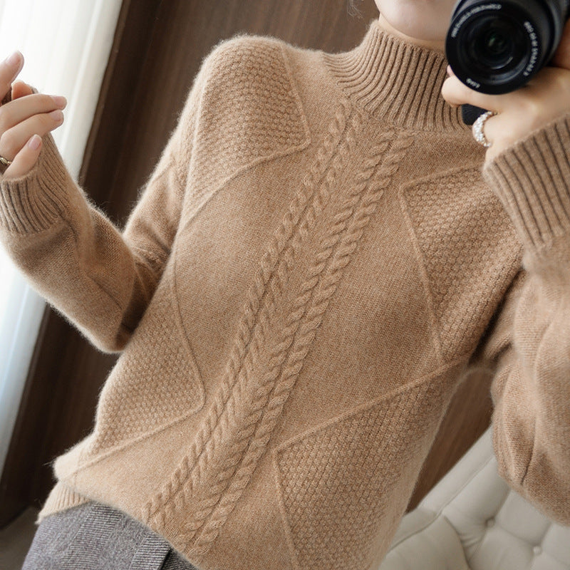 New Style High Neck Ladies Cashmere Sweater Fashion Loose