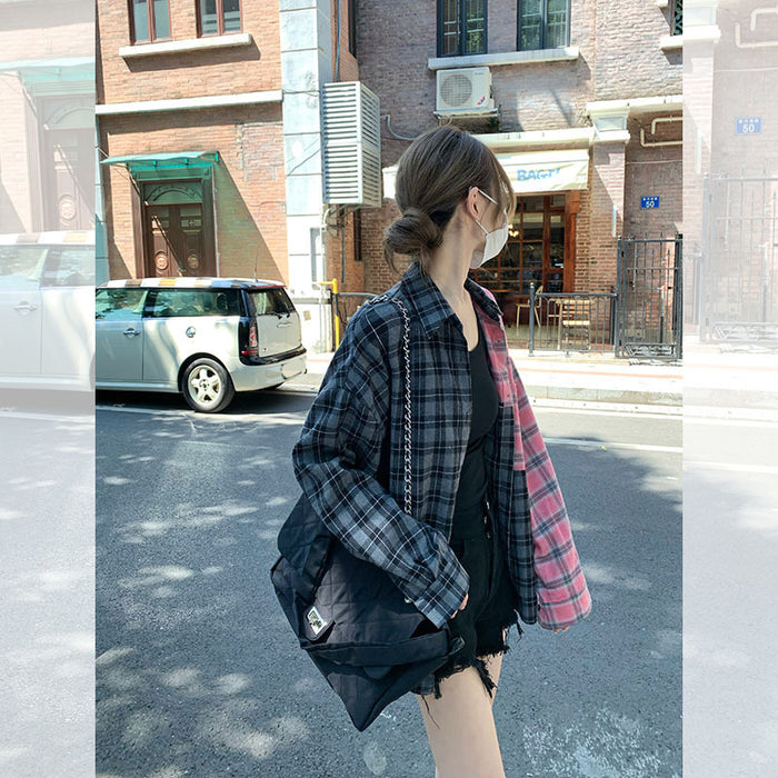 Women's Irregular Spliced Plaid Blouse