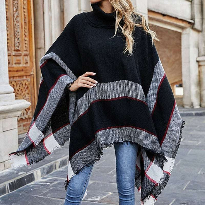 Women's Cape Pullover Crochet Tassel