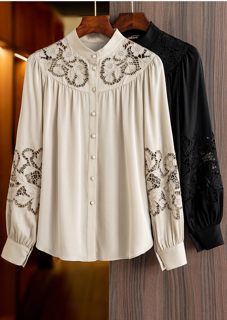 Loose Lace Openwork Shirt Embroidered Off-the-shoulder