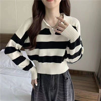 Polo Collar Stripes Knitwear Loose Small Short Sweater Autumn And Winter