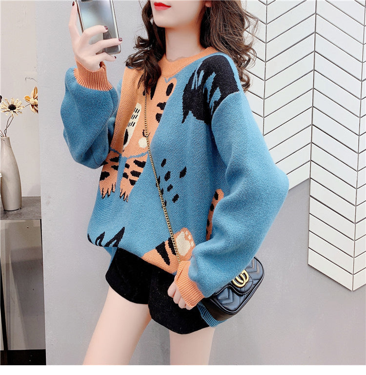 Cashmere Sweater College Style Korean Style Loose And Lazy Style Round Neck Top