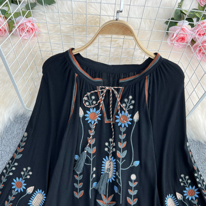 Embroidery Slimming Doll Top Female Round Neck Pullover Shirt