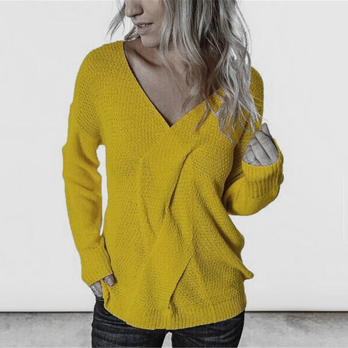 V-neck Casual Twist Patchwork Knitting Top