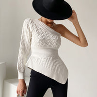 Women's Irregular Twist Knitted Sweater With A Sense Of Waist