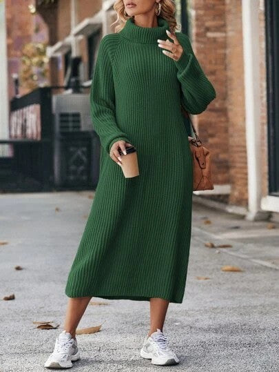 Long Sweater Dress Loose Over Knee Turtleneck Knitting Dress Female Base Dress