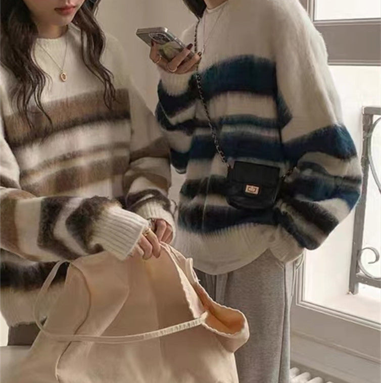 Contrast Color Loose Pullover Coat Tide