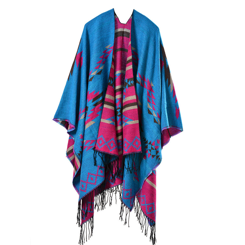 Cashmere-like Geometric Diamond Split Thickened Warm Shawl