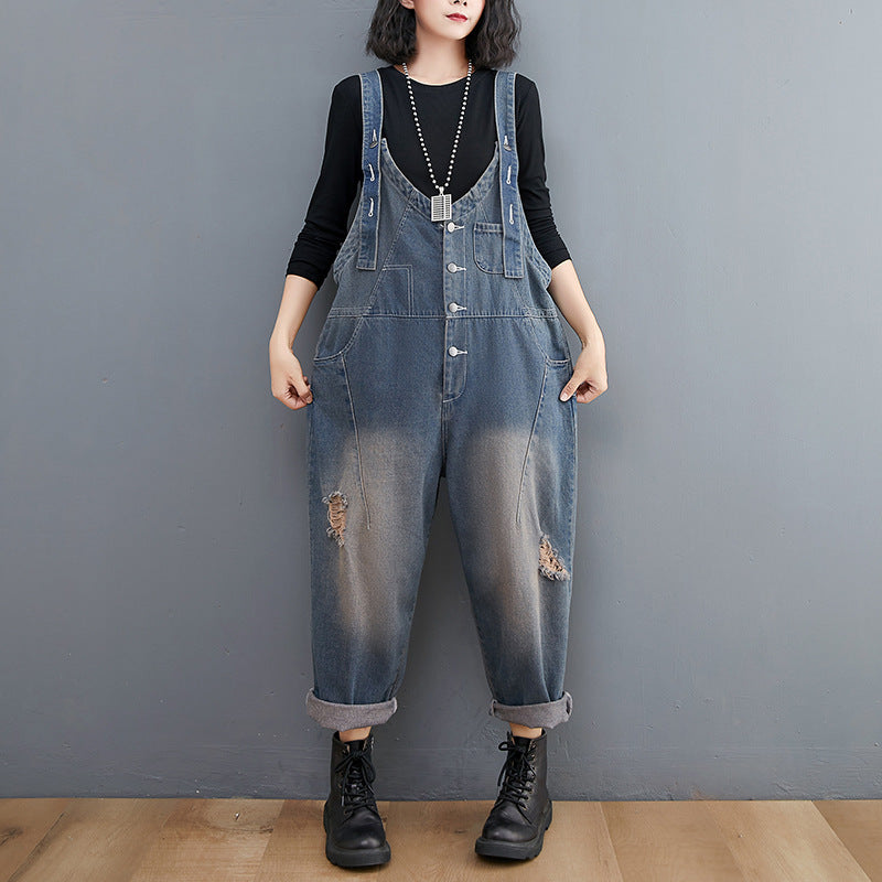 The New Loose Look Thin Jean Suspenders Women