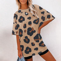 Women's Short Sleeve Temperament Leopard Print Loose Round Neck T-shirt