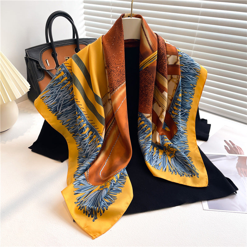 Fashion Luxury Silk Scarf Color Block Printed Twill Silk Large Kerchief