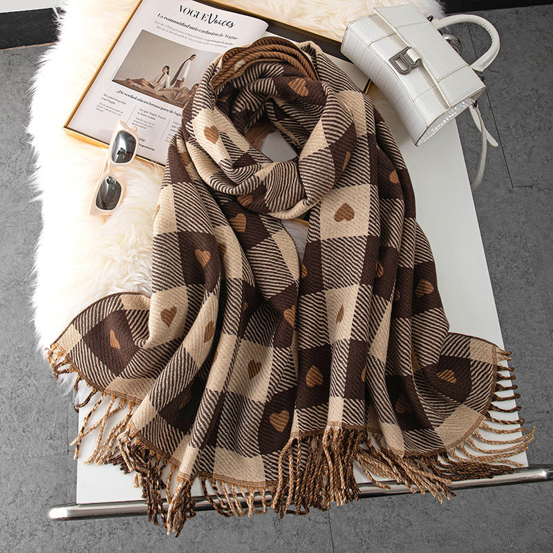 Love Plaid Scarf Female Winter Korean Version To Keep Warm