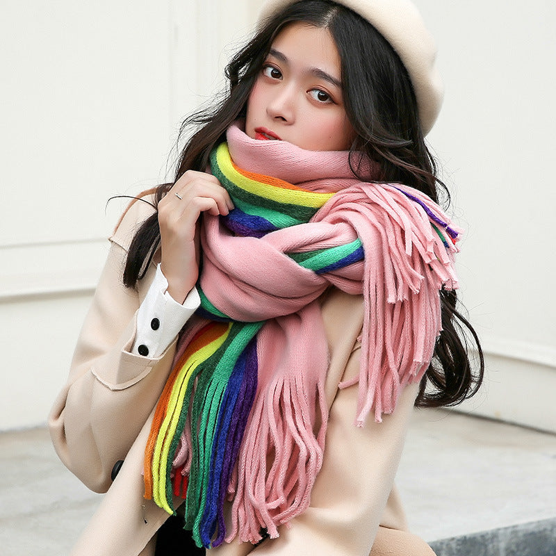 Rainbow Double-sided Scarf Cashmere-like Warm Scarf