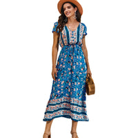 V-neck Rayon Printed Bohemian Dress