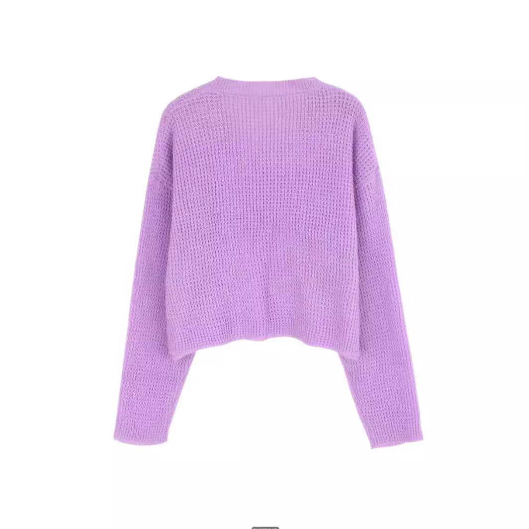 Loose Knitted Sweater V-neck Off-shoulder Loose